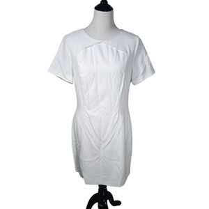 Banana Republic size 12 Twist Neck Sheath White Short Sleeve Knee Length Dress